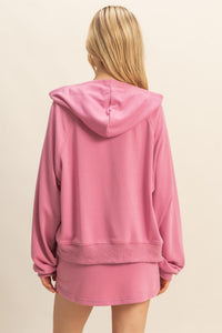 WOMEN'S LONG SLEEVE ZIP UP HOODED SWEATER & ELASTIC WAIST MINI SKORTS 2PC. SET