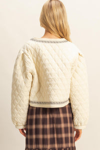 WOMEN'S LONG SLEEVE FRONT TIE QUILTED FLORAL EMBROIDERY JACKET