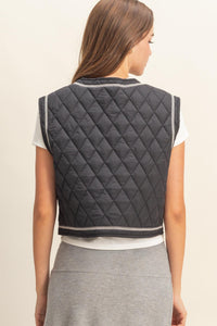 WOMEN'S SLEEVELESS FRONT TIE FLORAL EMBROIDERY PUFFER VEST