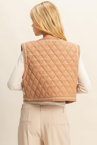 WOMEN'S SLEEVELESS FRONT TIE FLORAL EMBROIDERY PUFFER VEST