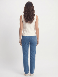 WOMEN'S SLEEVELESS V-NECK BUTTON UP DENIM TOP