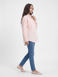 ********WOMEN'S LONG SLEEVE BUTTON UP FRONT POCKETS STRIPES SHIRT