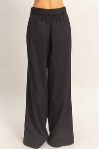 *******WOMEN'S ELASTIC WAIST BUTTON CLOSURE POCKETS WIDE LEG LINEN PANTS