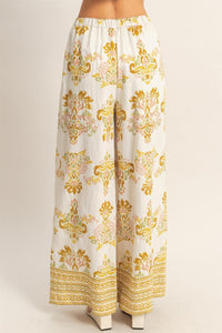*******WOMEN'S ELASTIC WAIST BUTTON CLOSURE POCKETS WIDE LEG PRINT PANTS