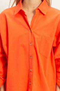 WOMEN'S LONG SLEEVE BUTTON UP FRONT POCKET SHIRT