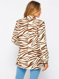 WOMEN'S LONG SLEEVE OPEN FRONT POCKETS ZEBRA PRINT BLAZER