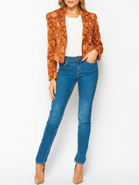 WOMEN'S LONG SLEEVE OPEN FRONT FLORAL DETAILED BLAZER