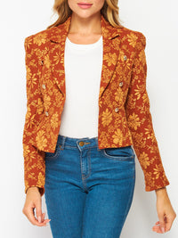 WOMEN'S LONG SLEEVE OPEN FRONT FLORAL DETAILED BLAZER