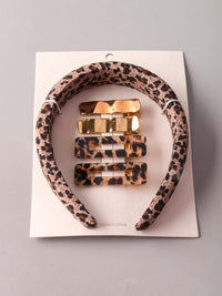 FASHION ANIMAL PRINT HEADBAND & HAIR CLIPS 5PCS. SET