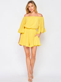 WOMEN'S OFF SHOULDER RUFFLE SLEEVES SMOCK WAIST ROMPER