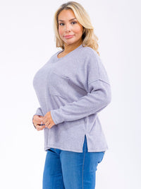 PLUS SIZE LONG SLEEVE FRONT POCKET TOP