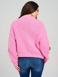 WOMEN'S LONG SLEEVE FLOWER DETAILED KNITTED PULLOVER SWEATER