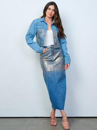 WOMEN'S LONG SLEEVE JACKET & MAXI SKIRT DENIM SHIMMER 2PC. SET
