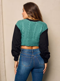 WOMEN'S LONG SLEEVE COLORBLOCK PULLOVER CROP SWEATER