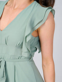 WOMEN'S RUFFLE SLEEVE V-NECK SELF TIE OPEN BACK MAXI DRESS