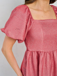WOMEN'S SHORT PUFF SLEEVE SQUARE NECK SMOCK SEQUINS MINI DRESS