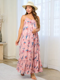 WOMEN'S SLEEVELESS OPEN BACK POCKETS TUNIC FLORAL MAXI DRESS