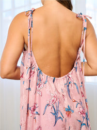 WOMEN'S SLEEVELESS OPEN BACK POCKETS TUNIC FLORAL MAXI DRESS