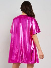 WOMEN'S SHORT SLEEVE FRONT POCKETS METALLIC STARS MINI DRESS