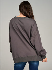 WOMEN'S LONG SLEEVE STUDS GRAPHIC PULLOVER SWEATER