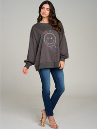 WOMEN'S LONG SLEEVE STUDS GRAPHIC PULLOVER SWEATER