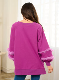 WOMEN'S LONG FEATHER SLEEVE OVERSIZED HIGH-LOW TOP