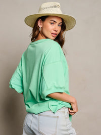 WOMEN'S SHORT SLEEVE SEQUINS GRAPHIC DETAILED TOP