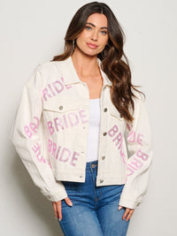 WOMEN'S LONG SLEEVE BUTTON CLOSURE STUDS BRIDE DENIM JACKET