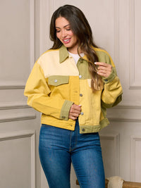 WOMEN'S LONG SLEEVE BUTTON UP COLORBLOCK DENIM JACKET