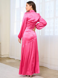WOMEN'S LONG SLEEVE TURTLE NECK CUT OUT FRONT SLIT MAXI DRESS
