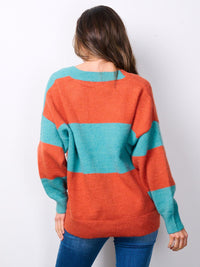 WOMEN'S LONG SLEEVE BUTTON UP POCKETS COLORBLOCK CARDIGAN