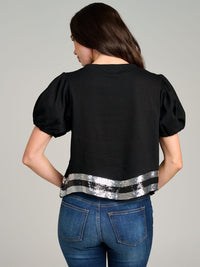 WOMEN'S SHORT PUFF SLEEVE SEQUINS GRAPHIC TOP