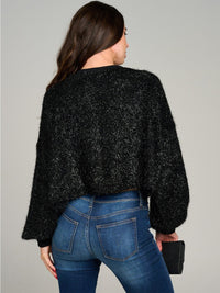 WOMEN'S LONG SLEEVE FUZZY SHIMMER GRAPHIC SEQUINS PULLOVER SWEATER
