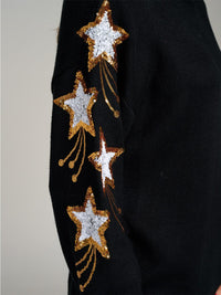 WOMEN'S LONG SLEEVE STARS GRAPHIC KNIT PULLOVER SWEATER