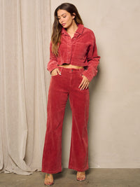 WOMEN'S LONG SLEEVE BUTTON UP TOP & PANTS 2PC. CORDUROY SET