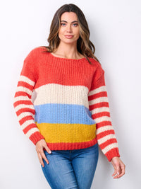 WOMEN'S LONG SLEEVE COLORBLOCK KNIT SWEATER