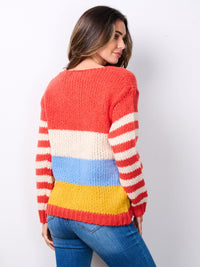 WOMEN'S LONG SLEEVE COLORBLOCK KNIT SWEATER