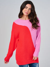 WOMEN'S LONG SLEEVE COLORBLOCK KNIT PULLOVER SWEATER