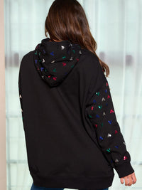 WOMEN'S LONG SLEEVE FRONT POCKETS HOODED SEQUINS DETAILED PULLOVER SWEATER