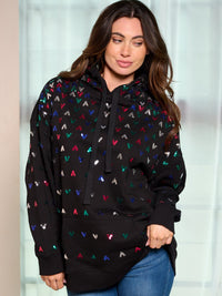 WOMEN'S LONG SLEEVE FRONT POCKETS HOODED SEQUINS DETAILED PULLOVER SWEATER