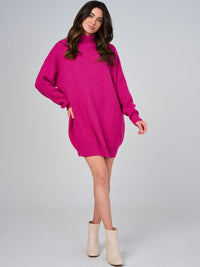 WOMEN'S LONG SLEEVE TURTLE NECK LOOSE FIT KNIT MINI DRESS