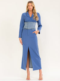 WOMEN'S LONG SLEEVE BUTTON UP DENIM CONTRAST TOP