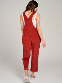 WOMEN'S SLEEVELESS FRONT POCKET BUTTON UP WIDE LEG JUMPSUIT