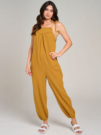 WOMEN'S SLEEVELESS FRONT POCKET JOGGER JUMPSUIT