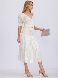 WOMEN'S SMOCK WAIST FLORAL PRINT TIERED MIDI SKIRT