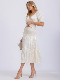 WOMEN'S SMOCK WAIST FLORAL PRINT TIERED MIDI SKIRT