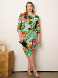 PLUS SIZE 3/4 SLEEVE SURPLICE FLORAL MIDI DRESS