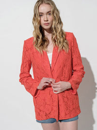 WOMEN'S LONG SLEEVE BUTTON CLOSURE POCKETS ALL OVER LACE BLAZER