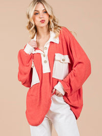 WOMEN'S LONG SLEEVE BUTTON UP OVERSIZED COLORBLOCK TOP