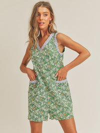 JUST ME WOMEN'S SLEEVELESS V-NECK EYELET FLORAL ROMPER